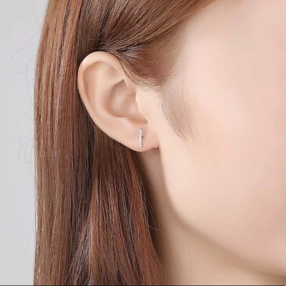 Yellow Gold Diamond Bar Pave Line Stud Earrings - Picture 2 of 5